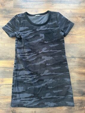 Talbots Black Camo Tee Dress Pocket Stretch Casual Athleisure